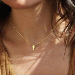 NEW! 18K Gold Plated Minimalist Minimalist Tiny-Petite Chunky Cross Necklace